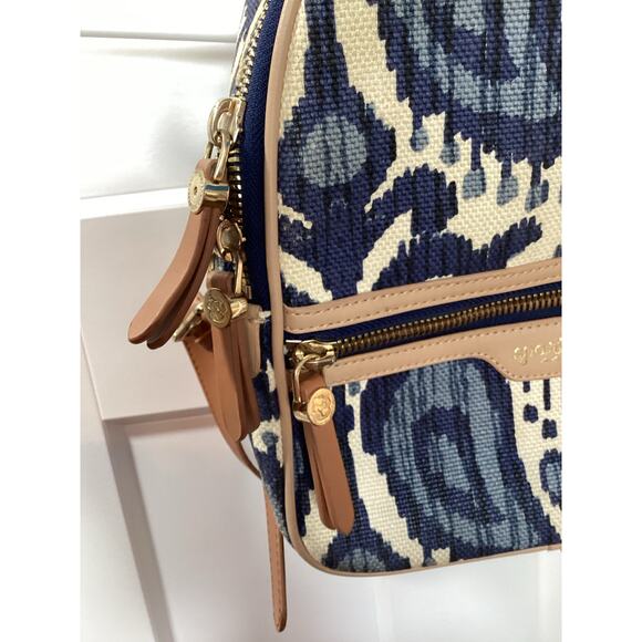 Spartina 449 Chloe Backpack Daufuskie Island Natural Linen Leather Bag Blue - Picture 4 of 12